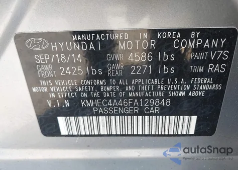 2015 Hyundai Sonata Hybrid from USA, damaged, VIN KMHEC4A46FA129848